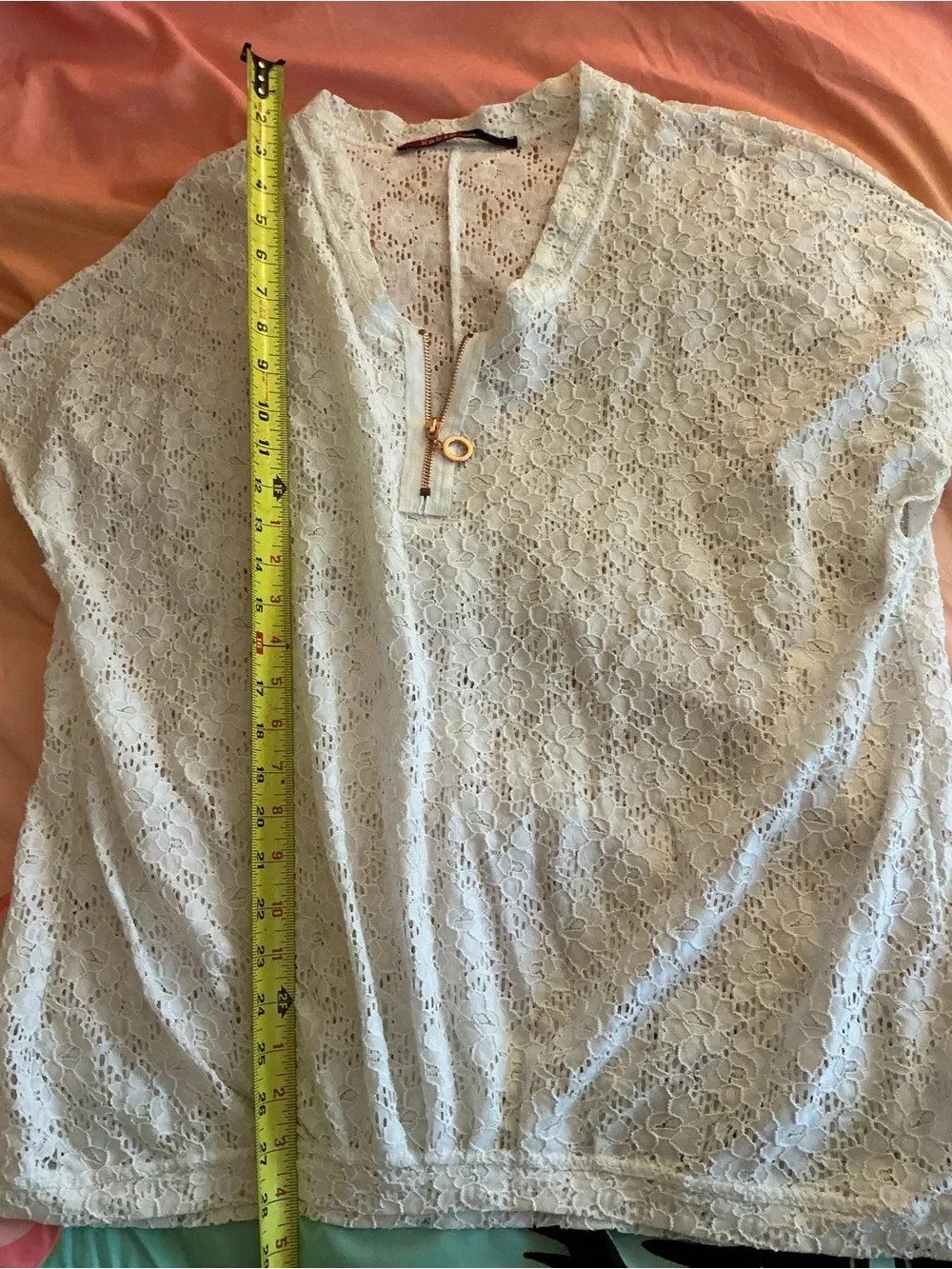 White Lace Eyelet V-Neck Short Sleeve Cover Up Top - T3 or US 8/10